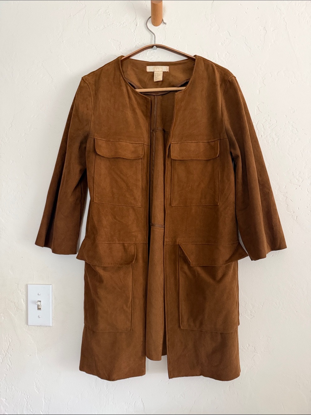 H&M Suede Trench Coat in Rich Brown